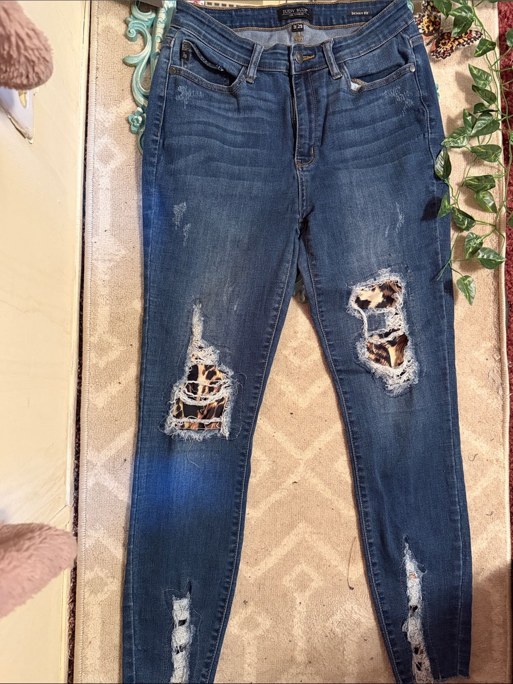 Judy Blue Blue Skinny Jeans with Leopard Patch Distressing